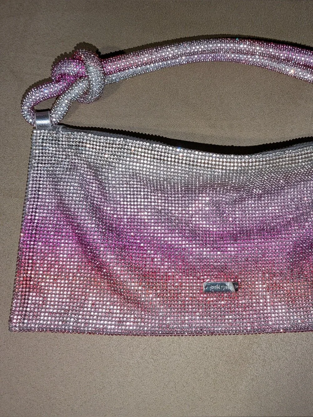 Cult Gaia Hera Nano Rhinestone Knot Shoulder Bag in Calliandra Pink Ombre